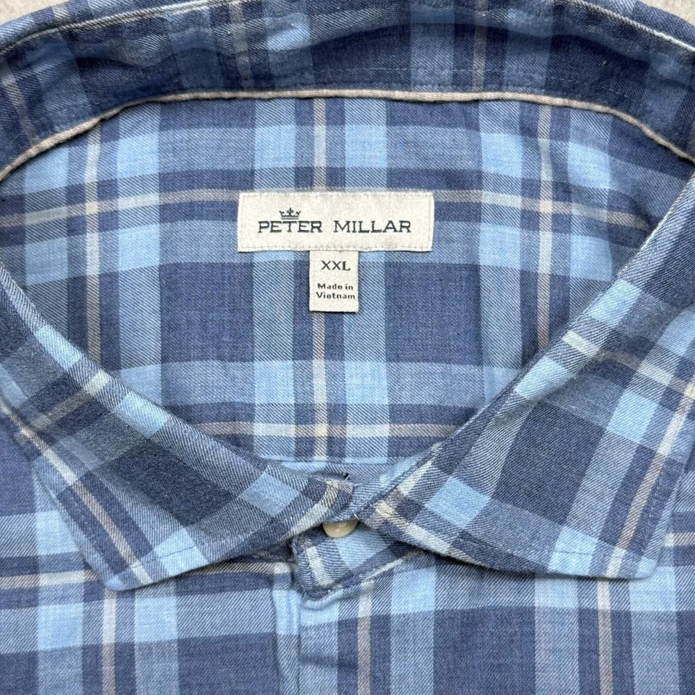 Peter Millar Shirt Mens XXL Blue Plaid Crown Long Sleeve‎ Casual Button Up